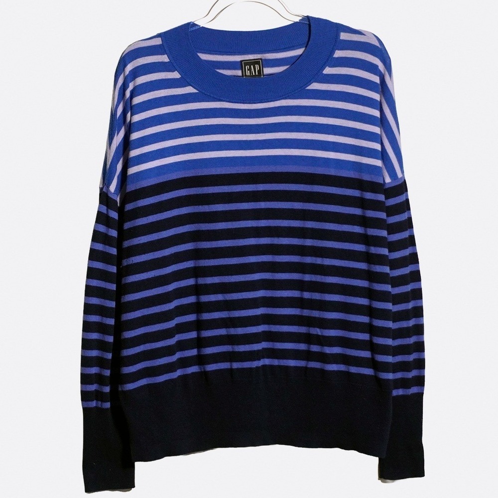 GAP Blue Stripe Lightweight Knit Pullover Sweater Relaxed Fit Plus Size 0X to 2X - Picture 2 of 7